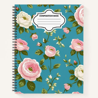 Carnet spiral floral turquoise - mignonne pour l'é