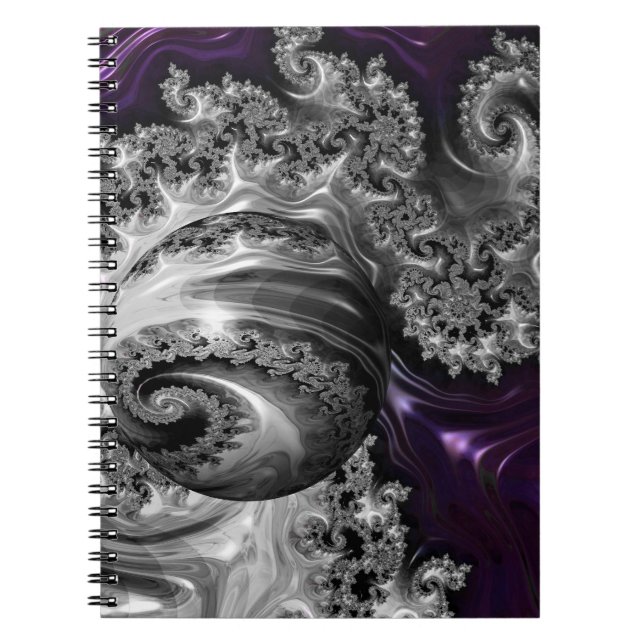 Carnet spiral fractal argenté et violet (Devant)
