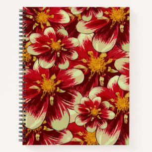 Carnet spiral jaune rouge floral