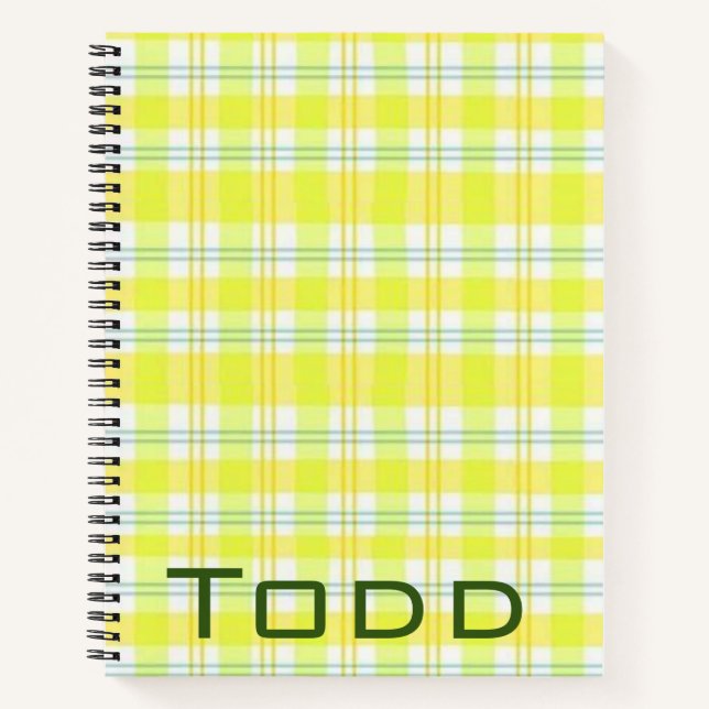 Carnet spiral Jaune Vert Plaid (Devant)