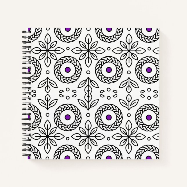 Carnet spiral mandala et feuille motif tressé (Devant)