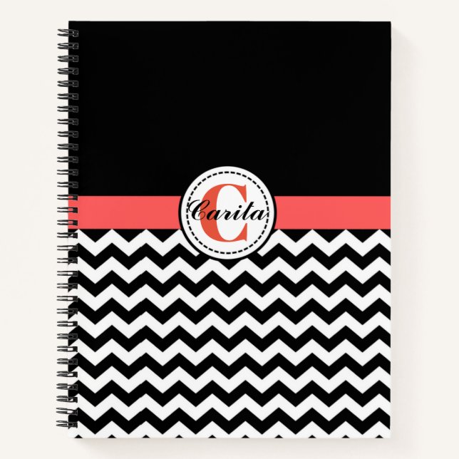 Carnet spiral noir/blanc monogramme Chevron (Devant)