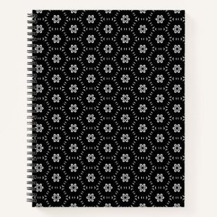 Carnet spiral noir et blanc à motifs floraux