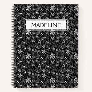 Carnet spiral noir et blanc Paisley