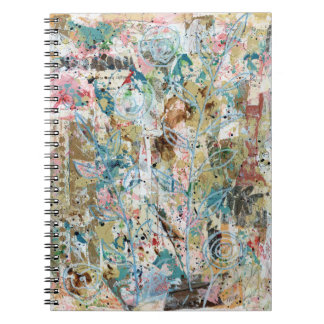 Carnet Spiral notebook with mixed media floral artwork.