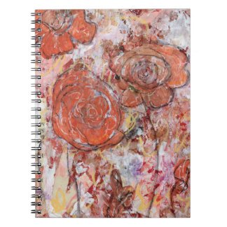 Carnet Spiral Notebook with mixed media orange flowers