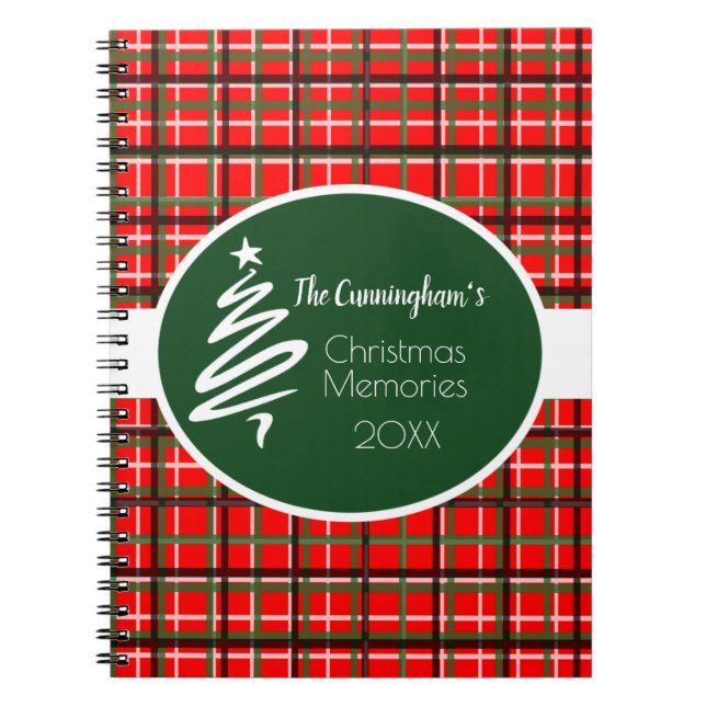 Carnet spiral personnalisé de Noël rouge plaid (Devant)