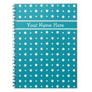 Carnet Spiral personnalisé, Pois blancs sur Turquo