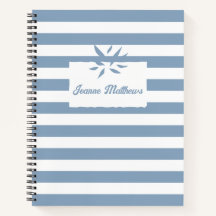 Carnet spiral rayé minimaliste bleu et blanc