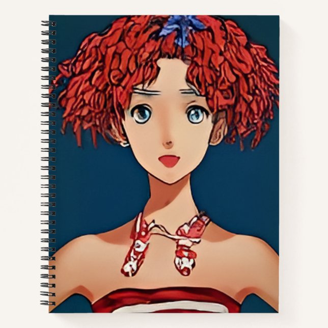 Carnet spiral rouge, blanc et bleu mignonne fille (Devant)