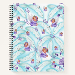 Carnet spirale Coeurs d'angle pourpre Plumes bleue
