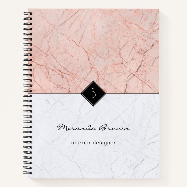 Carnet spirale en marbre gris or Rose (Devant)