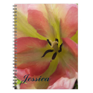Carnet spirale rose et jaune de la tulipe