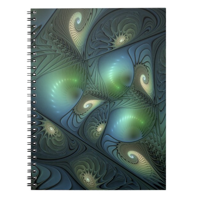 Carnet Spirales Turquoise Beige Vert Abstrait Fractal Art (Devant)