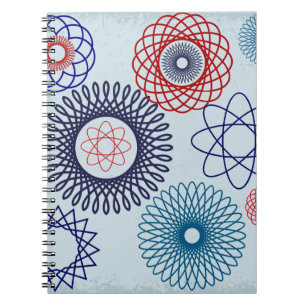 Carnet Spirographe funky Motif géométrique bleu rouge