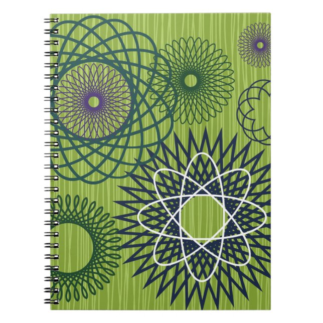 Carnet Spirographe Motif géométrique bleu vert (Devant)