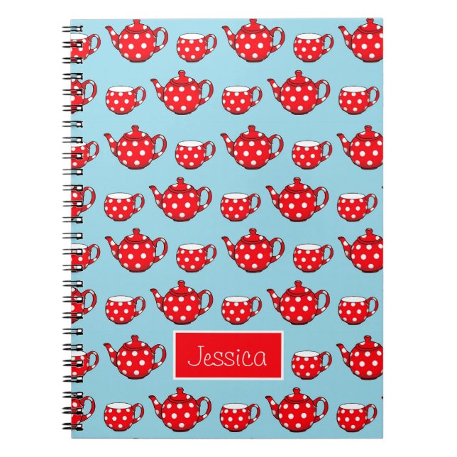 Carnet Spotty Red Teapot and Cups Motif Personnalisé (Devant)