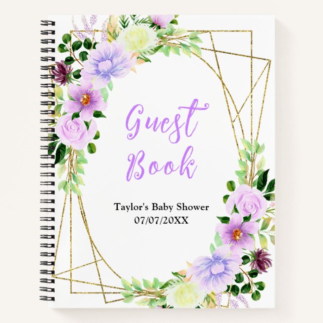 Carnet Spring Purple Floral Baby Shower Guest Book (Devant)