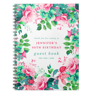 Carnet Spring Watercolor Floral 90th Birthday Guest Book