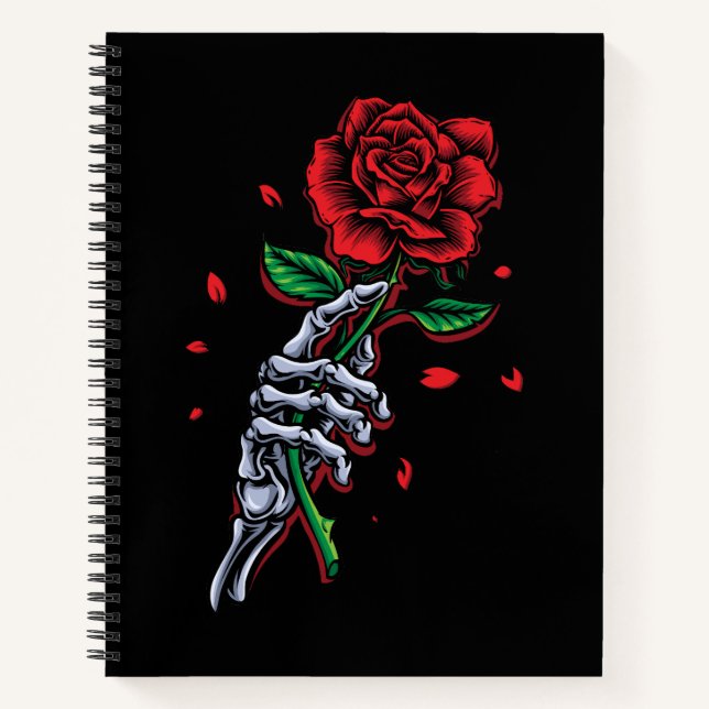 Carnet Squelette Main avec Rose - Art romantique gothique (Devant)