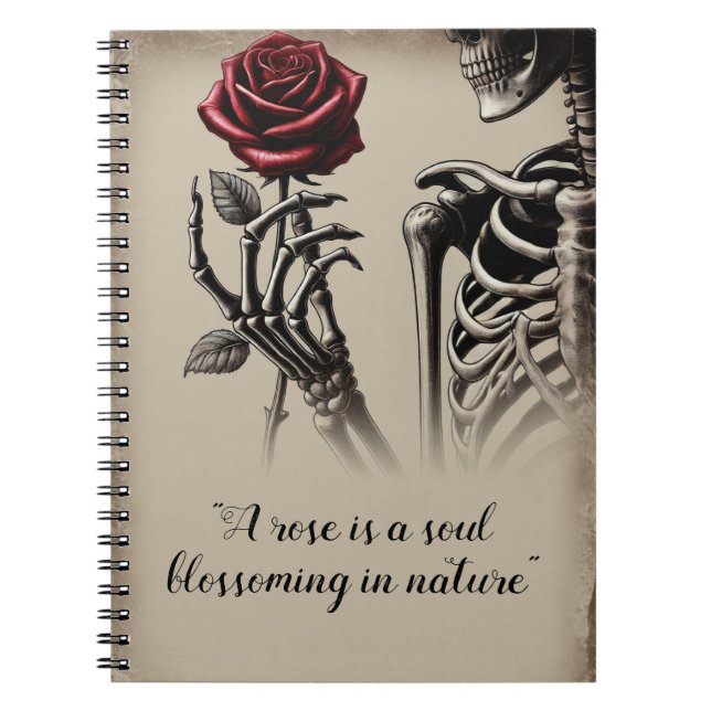 Carnet Squelette vintage avec Rose rouge (Devant)