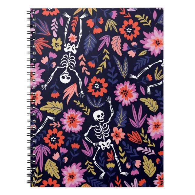 Carnet Squelettes dansants dans le jardin fleuri motif (Devant)