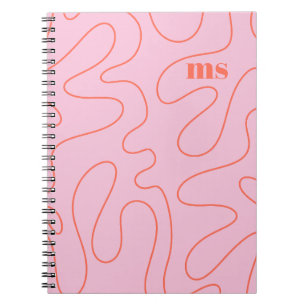 Carnet Squiggle Motif Abstrait Initiales rose et orange