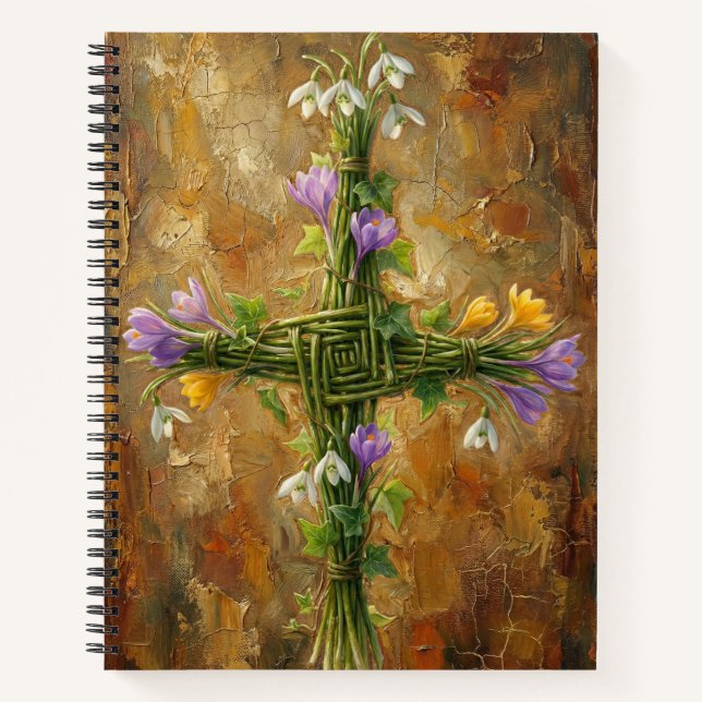 Carnet St Brigid Cross Green Rushes Crocus Imbolc Art (Devant)