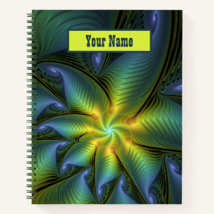 Carnet Star Abstrait bleu brillant Vert or Fractal Nom