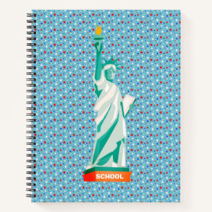 Carnet Statue de la Liberté et étoiles sur fond bleu clai