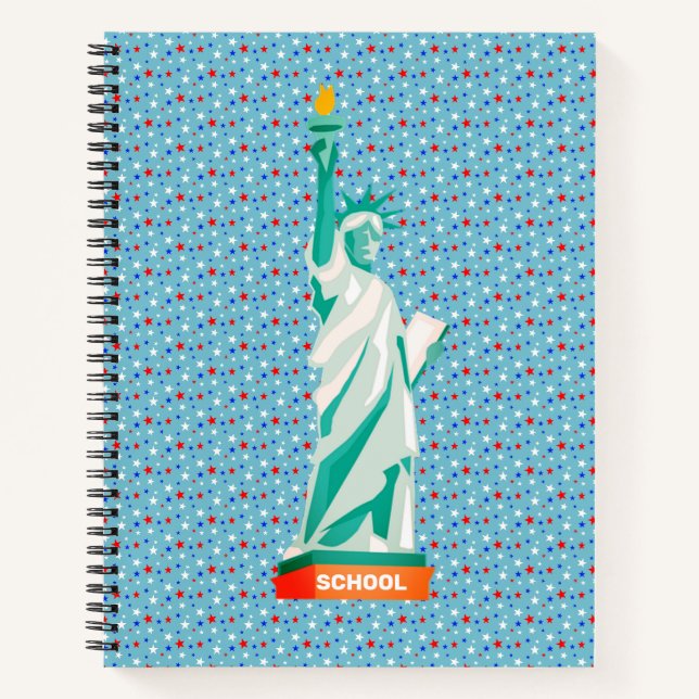 Carnet Statue de la Liberté & Étoiles sur Bleu clair (Devant)
