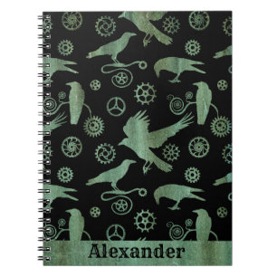 Carnet Steampunk Verdigris bronze engrenages et corbeaux