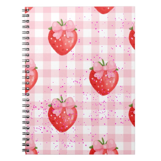 Carnet strawberries red and pink bows (Devant)