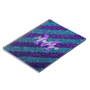 Carnet Styilsh Bleu & Violet Paillettes Monogramme Nom
