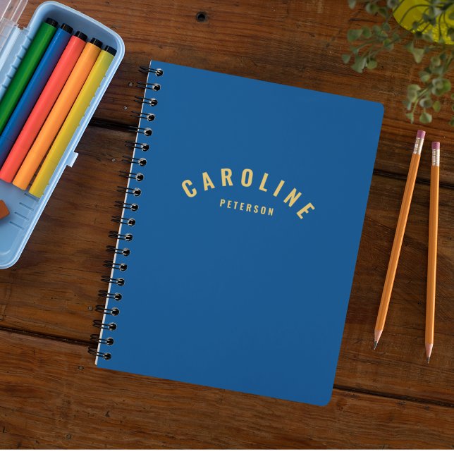 Carnet Stylé bleu et jaune Semi Cercle Nom Monogramme (Créateur téléchargé)