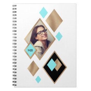 Carnet Style Diamond géométrique avec photo et monogramme