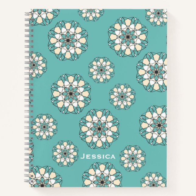 Carnet Style géométrique Turquoise Floral Mandala personn (Devant)