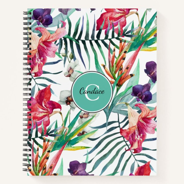 Carnet Style île Motif tropical avec Monogramme (Devant)