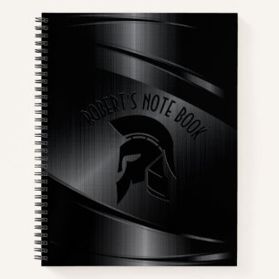 Carnet Style Métallurgique Noir Casque Romain Texte Perso