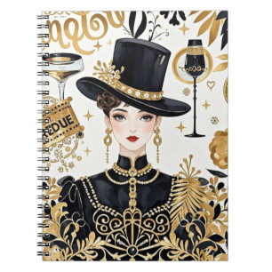 Carnet Style Moulin rouge, noir et or, Luxe riche