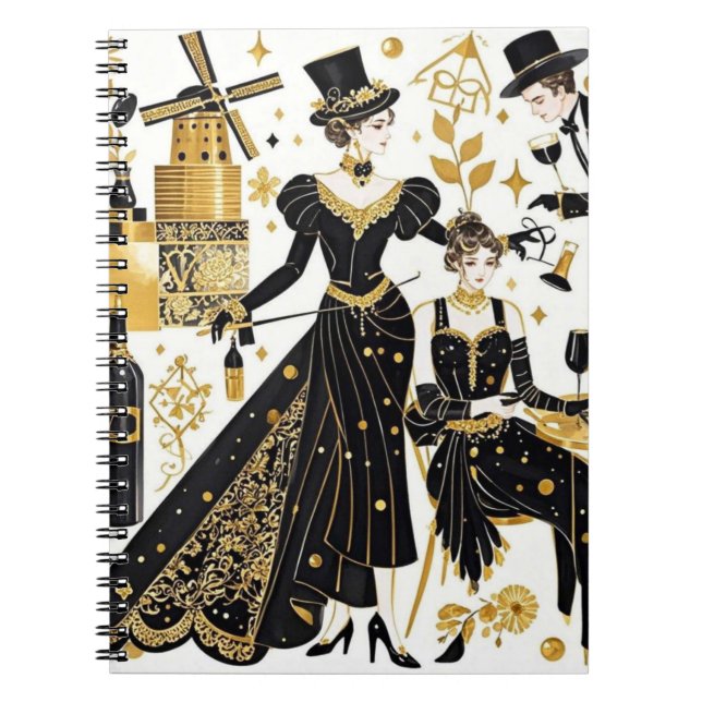 Carnet Style Moulin rouge, noir et or, Luxe riche (Devant)