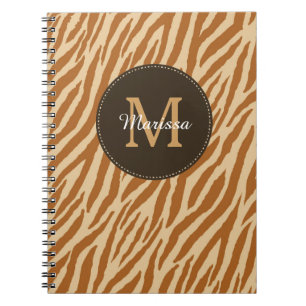 Carnet Stylé Tawny Brown Zebra Imprimer Monogramme et nom