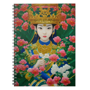 Carnet Style vintage Asiatique Abstraite fille avec fleur