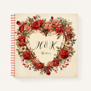 Carnet Style vintage Coeur Rouge Roses Saint Valentin