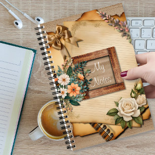 Carnet Style Vintage Papier Fleur sur Toile de Jute