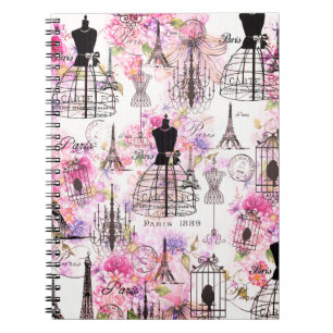 Carnet Style vintage Tour Eiffel collage rose floral