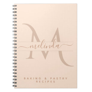 Carnet Stylish Pink Monogram Custom Text Feminine Recipe