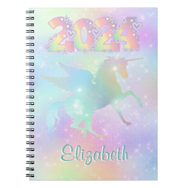 Carnet Stylish Pink Rainbow unicorn Parties scintillant 2 (Devant)