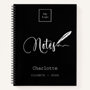 Carnet Stylo script noir blanc logo entreprise élégant
