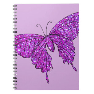 Carnet Substance Girly d'étincelle de papillon lilas rose